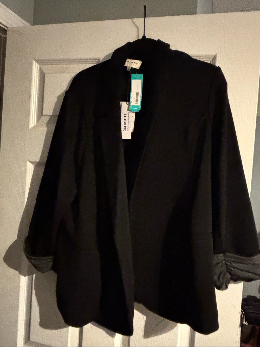 Skies Are Blue Black Draped Open-Front Blazer